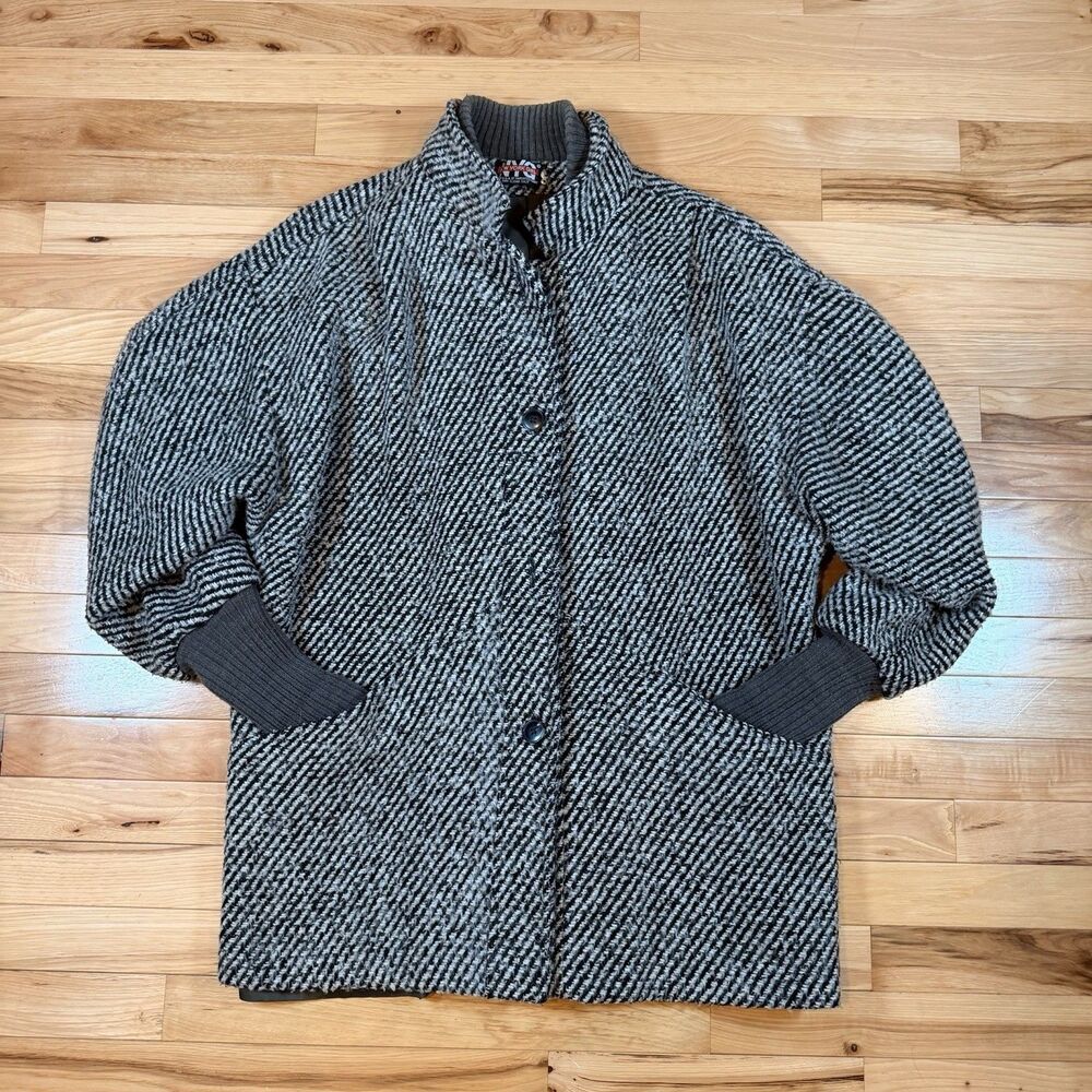 VTG New York Girl Jacket Women's Large Black White Wool Blend Button USA/Union